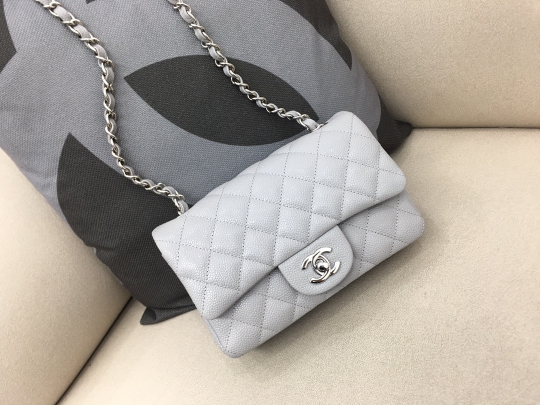 Small Classic Flap Caviar Bag A01116 Light Gray/Silver